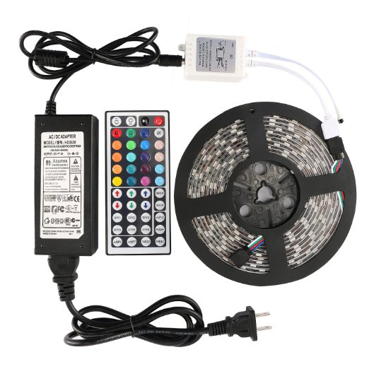 WenTop Led Strip Lights Kit Waterproof SMD 5050 164 Ft 5M 300leds RGB 60ledsm with 44key Ir Controller and 12V 6A Power Supply for Kicthen Bedroom Sitting Room and Outdoor