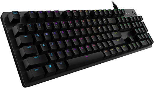 Logitech G512 Mechanical Gaming Keyboard,RGB Lightsync Backlit Keys,GX Brown Tactile Key Switches,Brushed Aluminum Case,Customizable F-Keys,USB Pass Through,QWERTY UK Layout - Black