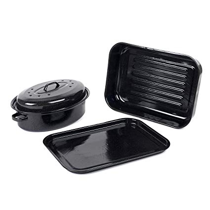 Russell Hobbs COMBO-1920 Vitreous Enamel Deep Roaster, Baking Tray and Self Basting Roaster