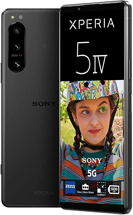 Sony Xperia 5 IV - 6.1 Inch 21:9 Wide HDR OLED- 120Hz Refresh rate- Compact- Triple lens (with ZEISS T* coating)- 3.5 mm audio jack- Android 12- SIM free- 8GB RAM- 128GB Storage- Dual SIM hybrid-Black