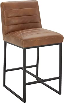 Amazon Brand – Rivet Decatur Modern Faux Leather Kitchen Counter-Height Stool, 37"H, Tan Brown