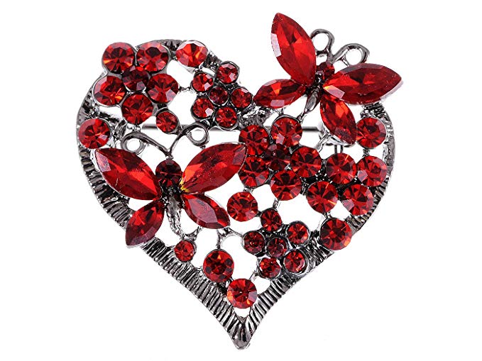 Alilang Womens Floral Silvery Tone Crystal Rhinestone Insect Butterfly Love Flower Heart Brooch Pin
