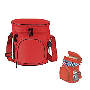 Lunch bag, 9.25” BuyAgain 600D Poly Insulated Double Compartment Collapsible Golf Reusable Lunch Cooler Bag, Color Red..