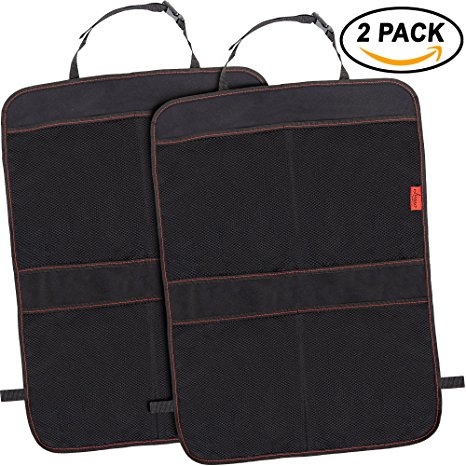 Kick Mat Car Seat Back Protectors with Odor Free, Premium Waterproof Fabric, Reinforced Corners to Prevent Sag, and 4 Mesh Pockets for Large Storage