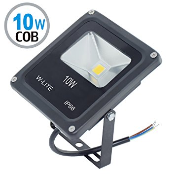 W-LITE 10W Super Bright LED Floodlight Outdoor, 800Lm, 100W Halogen Bulb Equivalent, Lighting for Garden/Yard/Lawn/Patio/Porch, Waterproof Security Lamp, Aluminum, 6000K, Cold White