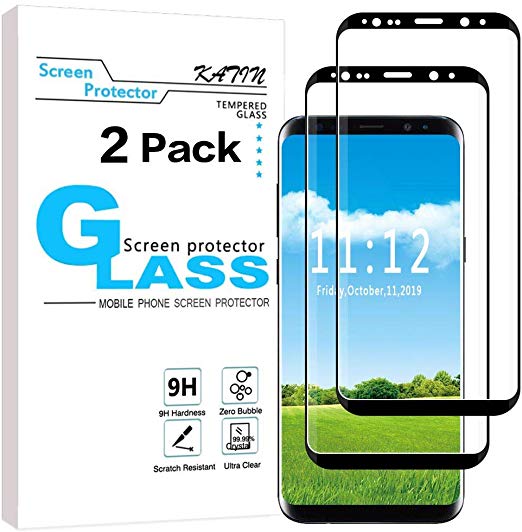 KATIN Galaxy S8 Screen Protector - [2-Pack] 3D Curved [Full Max Coverage] Tempered Glass for Samsung Galaxy S8, Easy to Install, Bubble Free with Lifetime Replacement Warranty