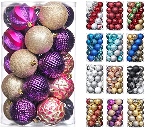 31pcs 2.75in & 1.97in Christmas Decoration Balls Shatterproof Colorful Set Ornaments Balls for Festival Wedding Home Party Decors Xmas Tree Hanging (Purple & Champagne & Rose Red )