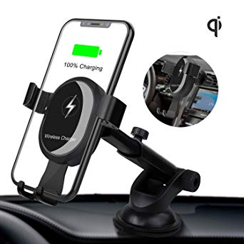 Wireless Charger Car Mount,10W/7.5W Qi Fast Charging Car Charger,Potdr Windshield & Dashboard Air Vent Phone Holder Compatible with iPhone Xs/Xs Max/XR/X/8/8 Plus,Samsung S10 /S10/S9 /S9/S8/S7&More
