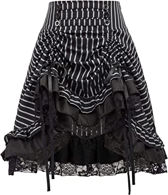 KANCY KOLE Adjustable Ruffle High Low Gothic Skirt Steampunk Corset Skirt Long Dress