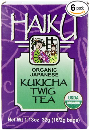 Haiku Japanese Kukicha Twig, 100% Organic, 16-Count Tea Bags (Pack of 6)
