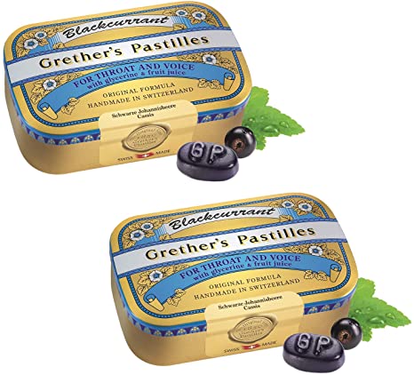 Grether’s Pastilles Original Formula for Dry Mouth and Sore Throat Relief, Blackcurrant, 2-Pack, 3.75 oz. Per Box