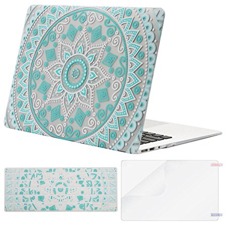 Mosiso Plastic Hard Case with Keyboard Cover with Screen Protector for MacBook Air 13 Inch (Model: A1369 and A1466), Hot Blue and White Mandala