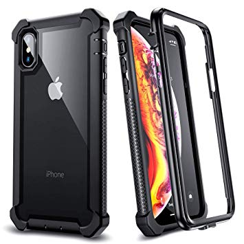 ESR Bastion Hybrid Tough Case for iPhone Xs/X, Rugged Clear Full-Body Bumper Case with 360-Degree Protection, Flexible TPU Frame   Hard PC Back Cover, All-Around Coverage for iPhone Xs/X 5.8”, Black