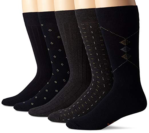 Dockers Men's 5-Pack Classics Dress Dobby Crew Socks