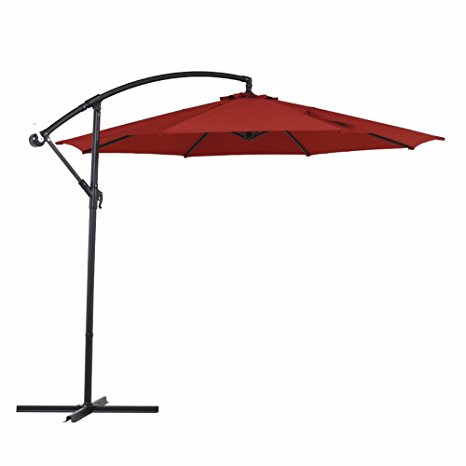 Grand Patio 10 Ft Offset Cantilever Outdoor Market Patio Hanging Umbrella with Crank, Red