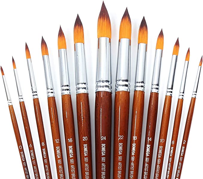 13 Pcs Long Handle Pointed Round Large Paint Brushes Set with Premium Quality Synthetic Sable Hair for Acrylic Watercolour Oil Gouache Painting by Art Students, Professionals and Artists