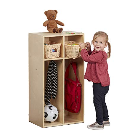 ECR4Kids Birch Streamline Classroom Locker | Hardwood Coat & Backpack Storage for Kids | 2-Section, Toddler (36" H)
