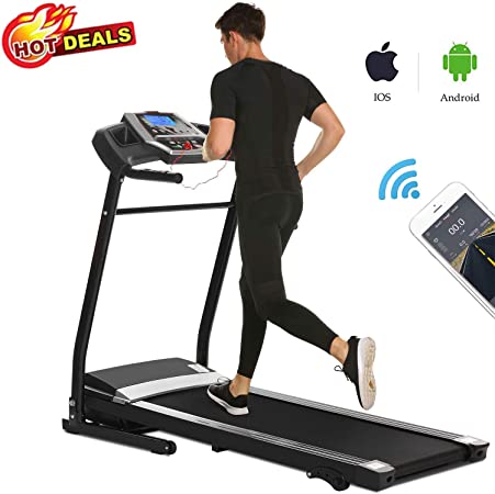 Folding Treadmill Electric Motorized Walking Jogging Running Machine with Incline, Smartphone APP Control, Bluetooth Exercise Fitness Trainer Equipment for Home Gym Office