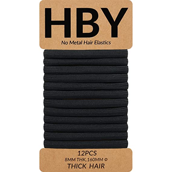 HBY Women's Hair Ties for Thick or Curly Hair. No Slip Seamless Ponytail Holders Sports Thick Hair Ties,Black, 8MM, 12 Pcs,Black, 8MM, 12 Pcs
