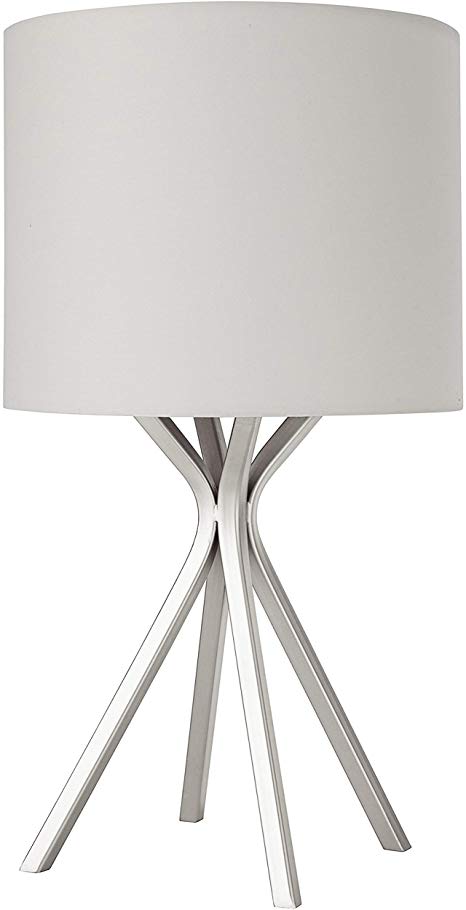 Rivet Silver Bedside Table Desk Lamp with Light Bulb - 18 Inches, Linen Shade