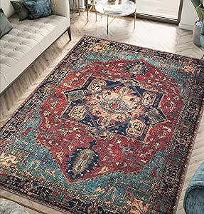 Keen Home Design Machine Washable Area Rugs with Non-Slip Backing, Ideal for Hallway, Living Room, Bedroom, Kitchen and Laundry Room, Vintage Moroccan and Low Pile Rug - (4' x 6')