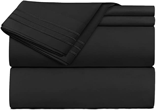 Nestl Bedding 4 Piece Bed Sheet Set – Deep Pocket Hotel Sheets – Cool Sheets 1800 Sheets Hotel Bedding Microfiber Sheets - Soft Sheets - Double - Black