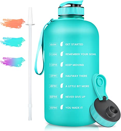 Milifox 1 Gallon Water Bottle with Straw - Large Motivational Water Bottles with Times to Drink Leakproof BPA Free Water Jug for Fitness and Outdoor Sports