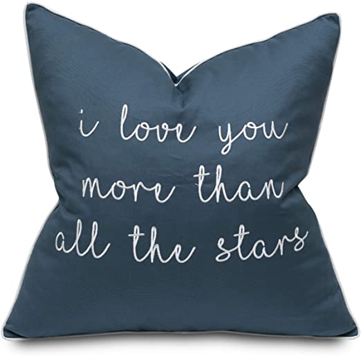 YugTex I Love You More Than All The Stars Embroidered Decorative Accent Pillow Cover - Couple Bedroom Décor - 18x18, Teal