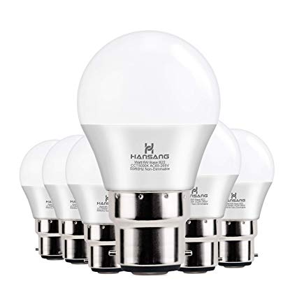 Hansang B22 Globe LED Bulb 6W (Equivalent to 60 Watt Brightness),Frosted Daylight 5000K,Supper Bright 600lm,G45 BC Bayonet Cap Bulb,Non Dimmable (6 Pack)
