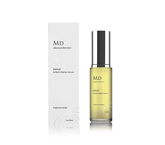 MD3 Anti Aging Retinol(2%) Serum with Multi-Vitamins | 30ml | High Strength | for Wrinkle Free, Hydrated and Smooth Skin and Face | Natural Face Serum | Professional Range | for Men and Women