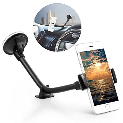 Ameauty Car Mount Holder, Long Arm Universal Windshield Phone Mount Holder Cradle for iPhone 7 /7plus, 6/6s,5/5s, Samsung Galaxy / Note, HTC, LG, Nexus, Nokia, Smartphones and Devices（Black）