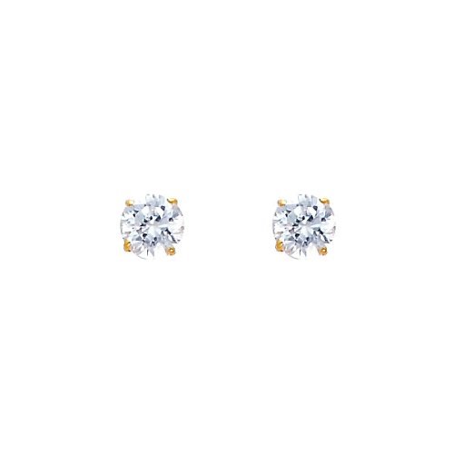 14k Yellow Gold Round Solitaire Basket Set Stud Earrings with Screw Back - 7 Different Size Available