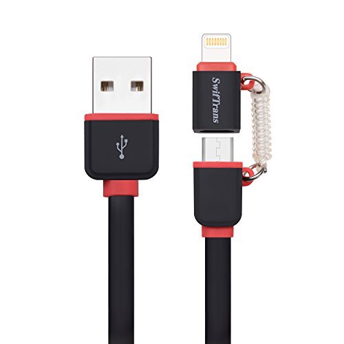 Swiftrans Lightning USB Cable, Apple MFi Certified Lightning to USB Cable with Micro USB Connector Charge and Sync for iPhone, iPad and Android 4.9ft (1.5m)- Black