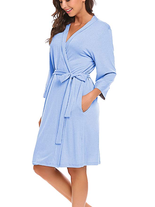 BLUETIME Women Robe Soft Kimono Robes Cotton Bathrobe Sleepwear Loungewear Short