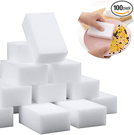 100 Pack Magic Eraser Sponge Smilepowo Extra Thick and Long Lasting Cleaning Sponges in Bulk - Multi Surface Power Scrubber Foam Cleaning Pads - Bathtub, Floor, Baseboard, Bathroom, Wall Cleaner