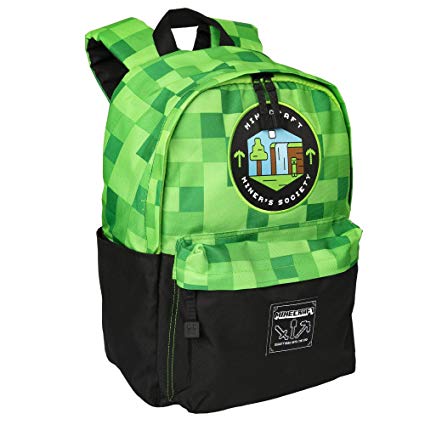 JINX Minecraft Miner's Society Kids School Backpack, Green, 16"