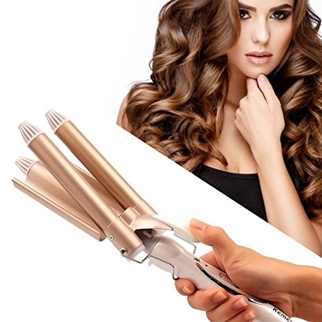 Pro Salon 3 triple barrels Hair Ceramic Perm Splint Big Wave Hair Curling Iron Tool with LCD Temperaturer Hair Curler Roller