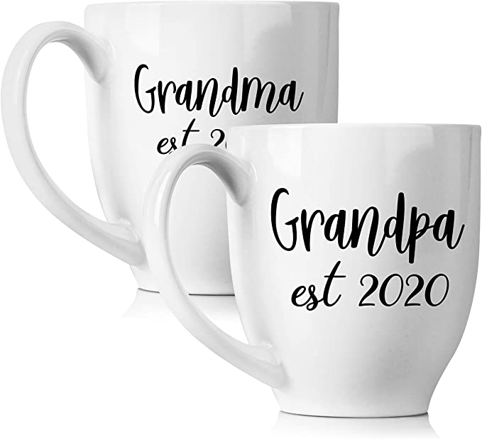 New Grandparents Pregnancy Announcement Coffee Mug Set 15oz - Unique Expecting Gift Idea For Grandma and Grandpa To Be - Perfect Reveal Present Baby Showers - Grandmother and Grandfather Gifts…
