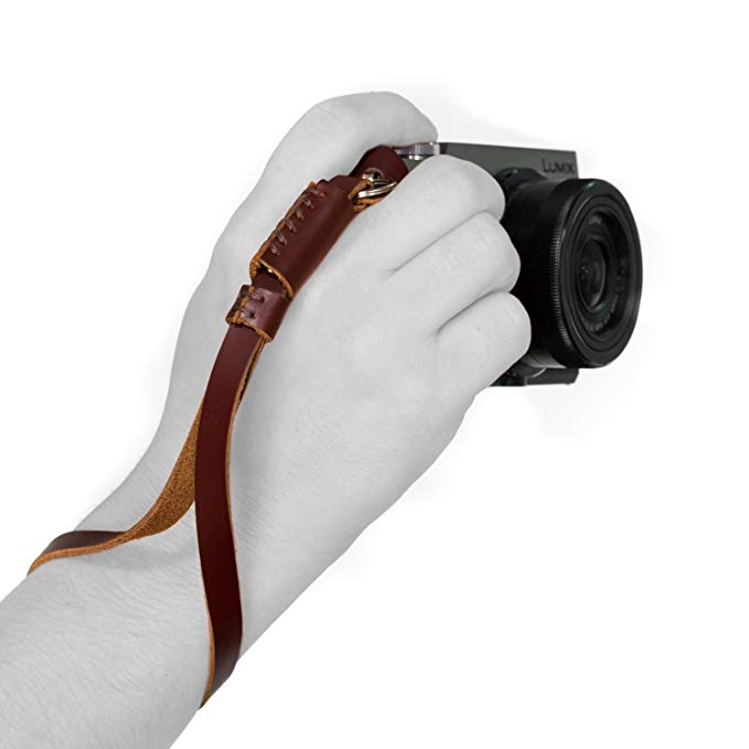 MegaGear Leather Digital SLR Camera, Camcorder Hand Strap for Sony A6000, A6300, A5100, FujiFilm X30, X100T (Dark Brown)