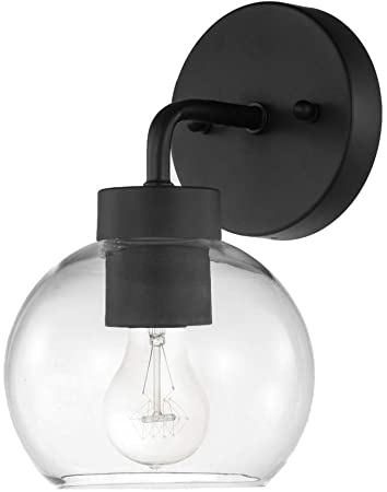 Globe Electric 44431 Bangor 1-Light Outdoor Wall Sconce, Matte Black, Clear Glass Shade