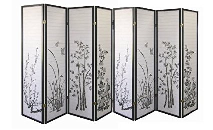 Legacy Decor Black 8-panel Bamboo Floral Room Divider Screen