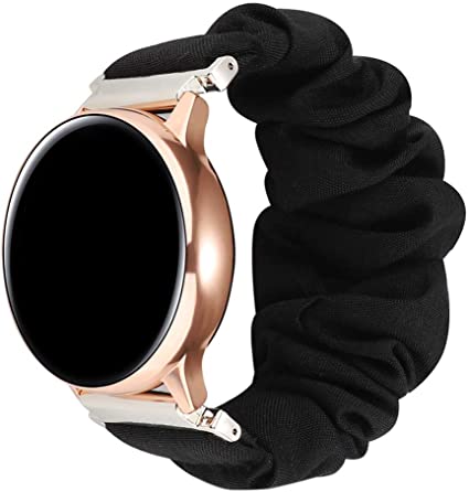 Scrunchie Watch Band for Samsung Galaxy Watch 40mm, Cute Elastic Watchband Replacement Compatible with Samsung Active/Active 2 (Black-40mm, 20mm)