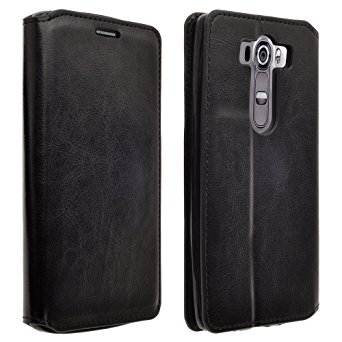 LG G4 Case, Deluxe Pu Black Pu Leather Folio Wallet Flip Case Cover With Kickstand For LG G4 (Black Slim Wallet)