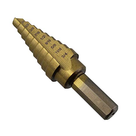 ABN 1/4” Inch Drive Step Bit 1/4” to 3/4” (9 Steps) SAE Titanium Step Drill Bit High Speed Steel HSS Cone Drill Bit