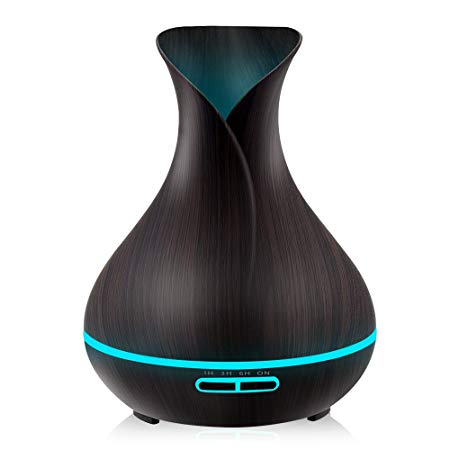 KBAYBO Cool Mist Air Humidifier Ultrasonic Essential Oil Aroma Diffuser Wood Grain 7 Color Changing LED Mood Light Timer Setting for Home Yoga Spa Office Bedroom Baby Room (Dark Wood Grain)