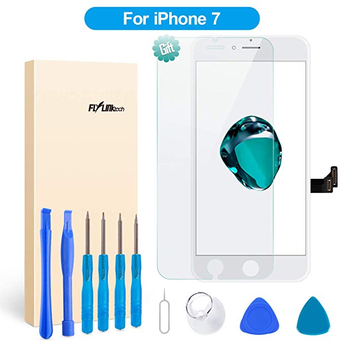 FLYLINKTECH Screen Replacement for iPhone 7 LCD Display Digitizer Touch Screen for iPhone 7 Screen Assembly with Full Repair Tools（for iPhone 7-4.7 inch,White）
