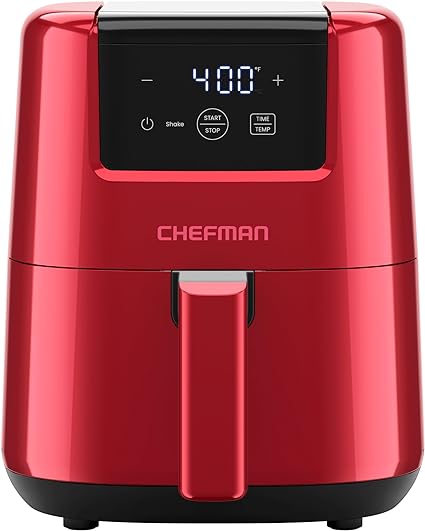 CHEFMAN 2 Qt Mini Air Fryer – Digital Space-Saving Compact Air Fryer with Nonstick and Dishwasher Safe Basket, Quick & Easy Meals in Minutes, Features Digital Timer and Shake Reminder – Red