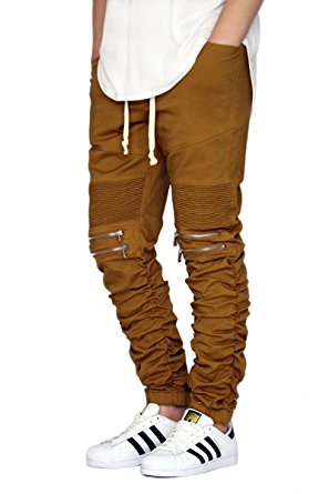 Victorious Men's Twill Biker Jogger Pants With Shirring Detail S-3XL