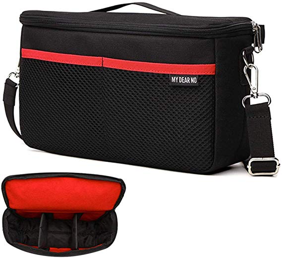 SLR/DSLR Camera Case Pouch Compact Camera Shoulder Bag with Shockproof Removable Padded for Sony, Nikon, Canon Outdoor Photography, Travel, Accessory (Blak and Red)