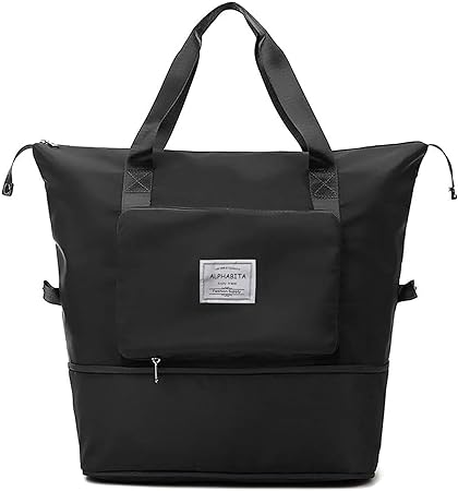 ALPHABITA Foldable Travel Duffel Bag Large Capacity Folding Lightweight Waterproof Carry Luggage Fashion Bag (Black)